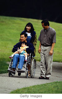 Man in Wheelchair with family