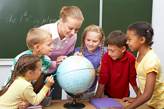 teacher and students around globe