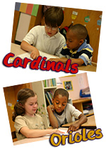 Two images of students paired into teams, the first is the Cardinals the second is the Orioles.