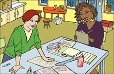 Teachers working at a table