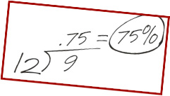 compute 9 divided by 12. answer point seven five
