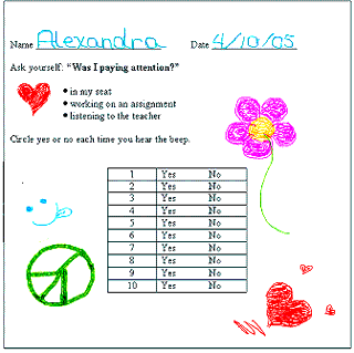 Self Monitoring Charts For Elementary Students