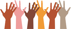 group of racially diverse hands reaching upwards