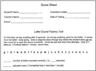Letter sound fluency score sheet