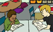 Students reading at their desks.