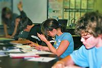 Students working at a table