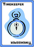 Timekeeper card: blue with a stopwatch