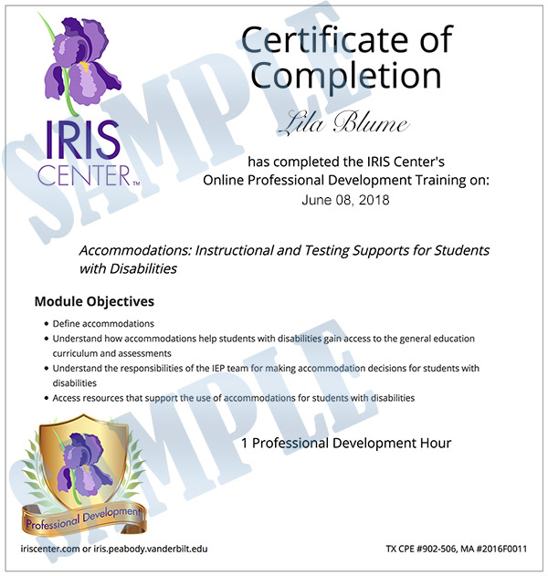 IRIS PD Certificates for Teachers