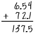 The example is 6.45 plus 72.1, which the student has answered incorrectly as 137.5.