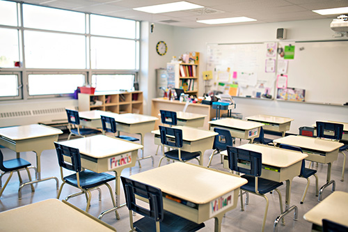 classroom with empty desks