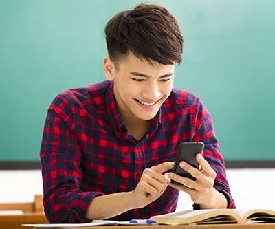 student with phone