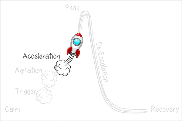 Acting-Out Cycle: Calm, Trigger, Agitation, Acceleration, Peak, De-Escalation, and Recovery Phases.