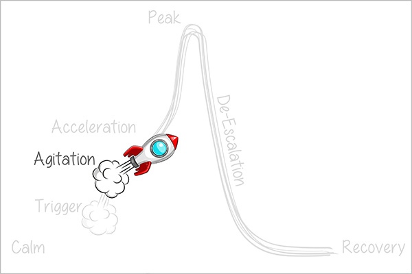 Acting-Out Cycle: Calm, Trigger, Agitation, Acceleration, Peak, De-Escalation, and Recovery Phases.