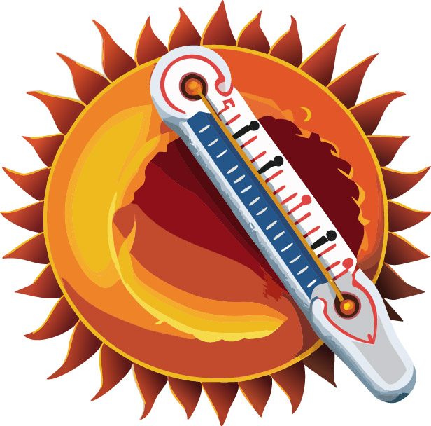 A sun with mercury thermometer in front of it
