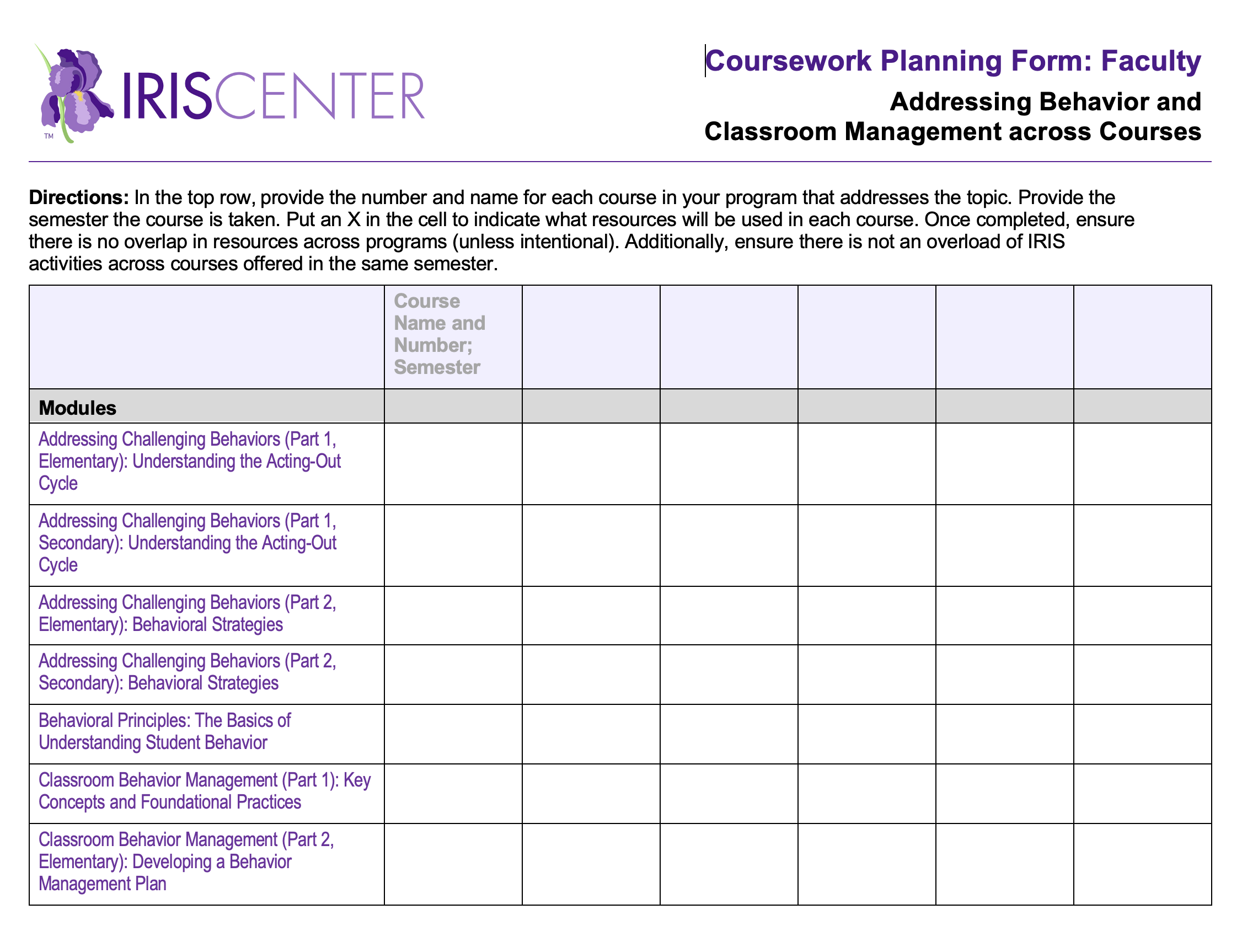 coursework planning form