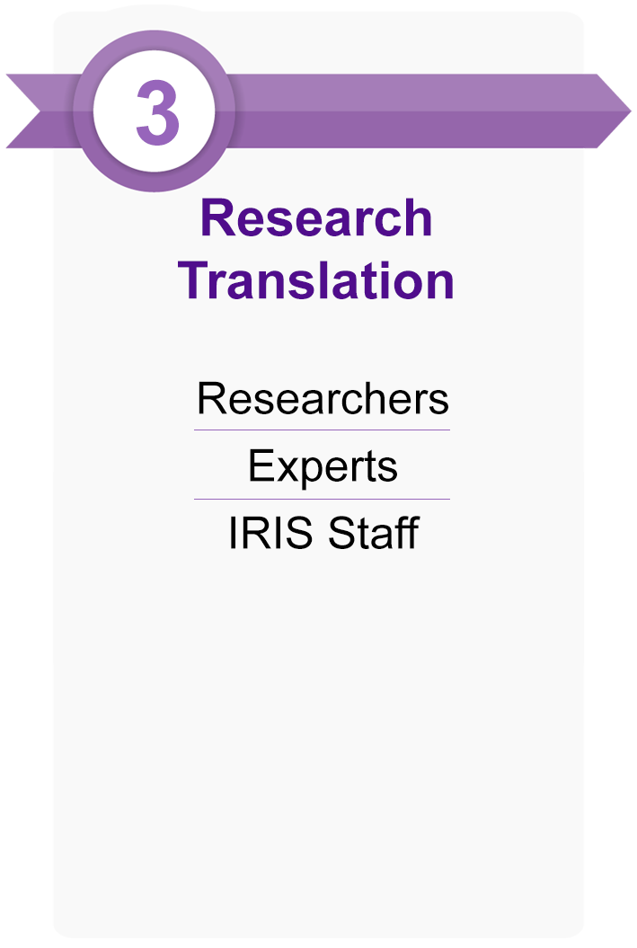 3, Research Translation: Researchers, experts, IRIS staff